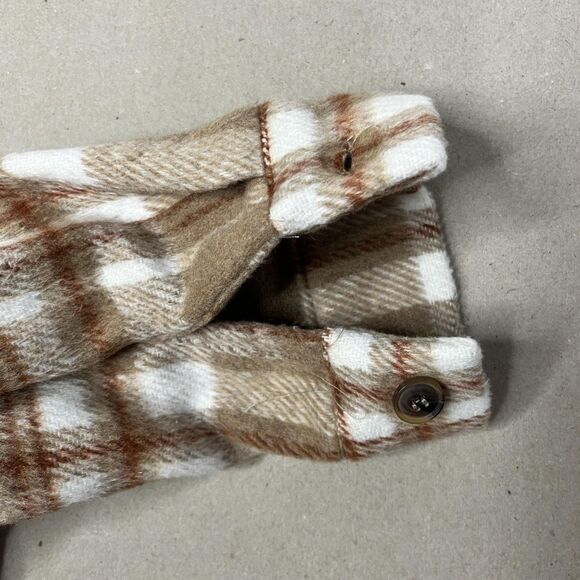 Love Tree Jacket Womens Small Tan Brown White Plaid Overshirt Shacket Fleece - Picture 9 of 11